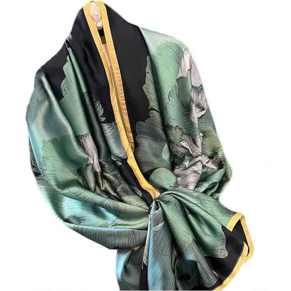 Scarfs Lightweight Print Floral Ink Lotus&green - Picture 2 of 4